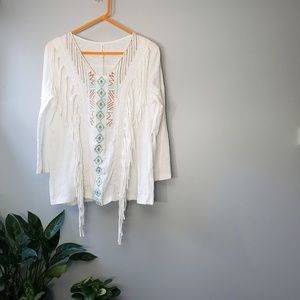 NWT Anthropologie Mur Mur Bohemian Fringe top Large white Tribal